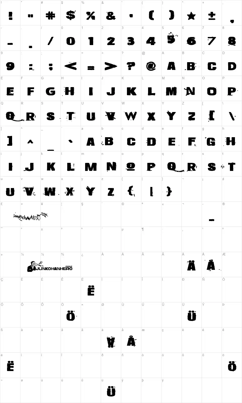 Snapz!font character map