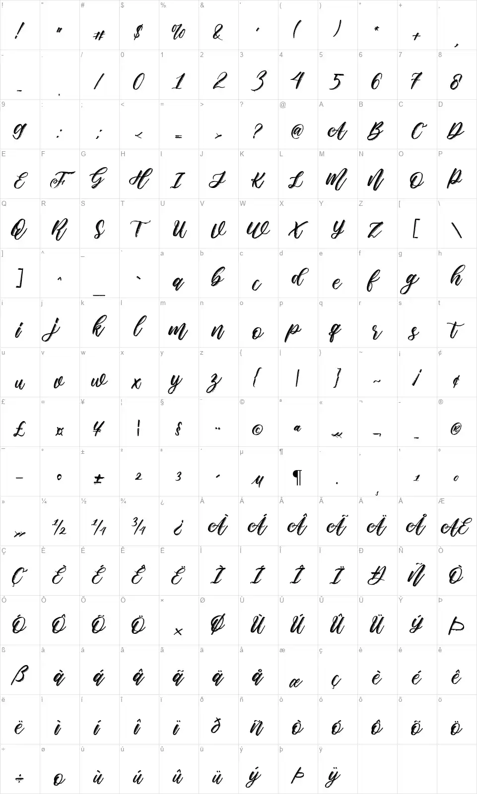 Snow Fallfont character map