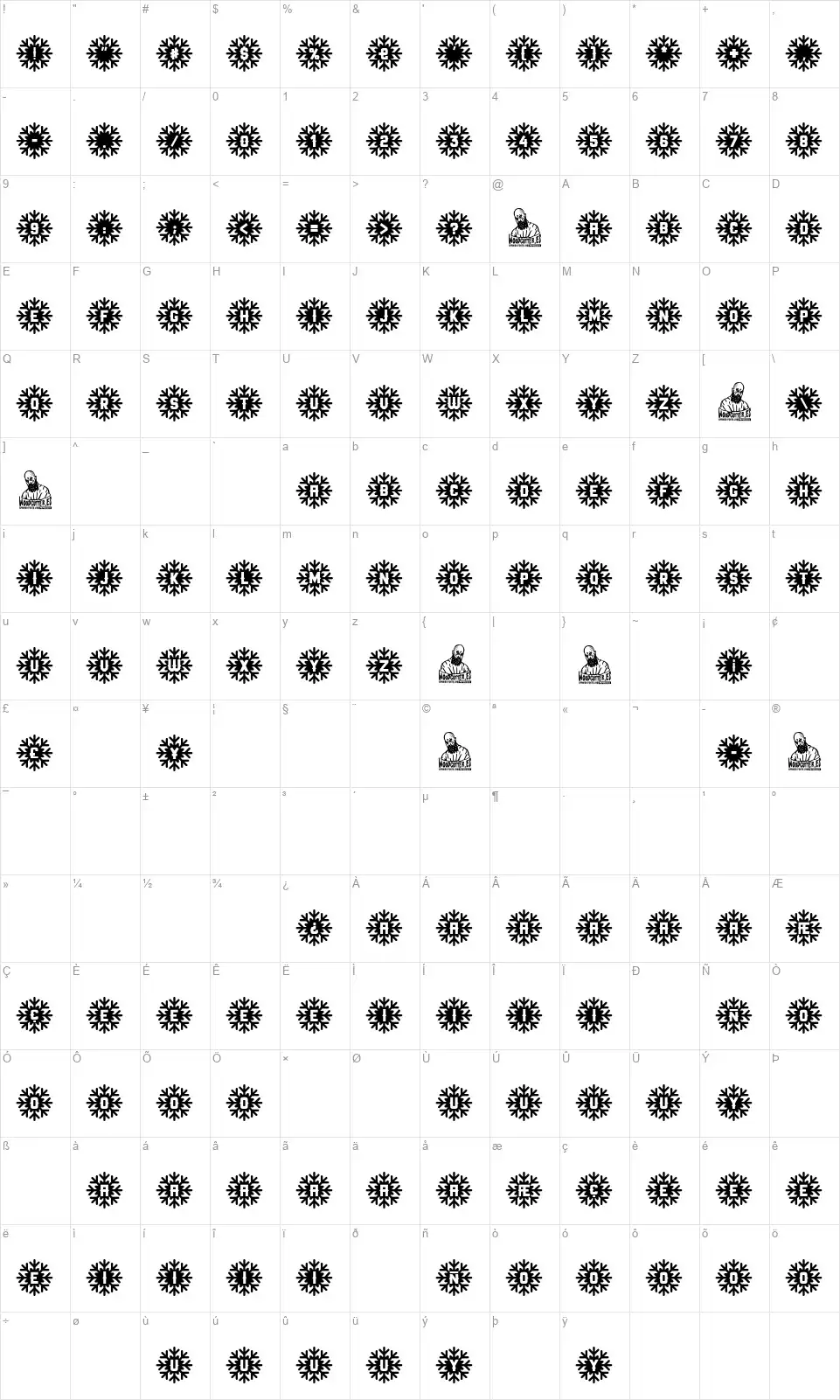 Snow Star Typefont character map