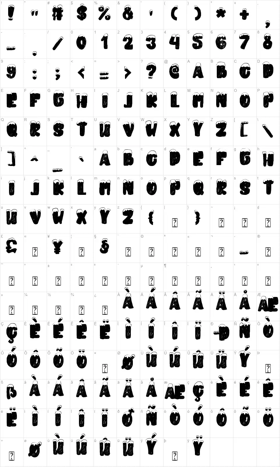 Snowky Brushfont character map