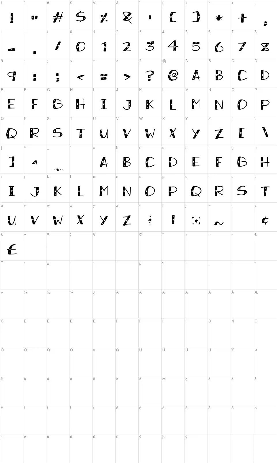 Snowy Sparklesfont character map