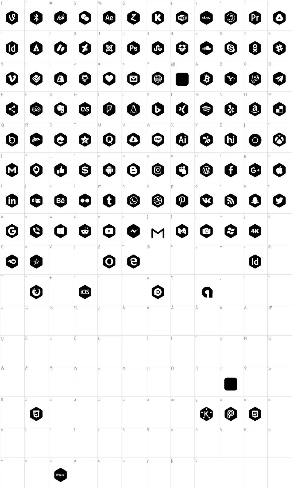Social Color Profont character map