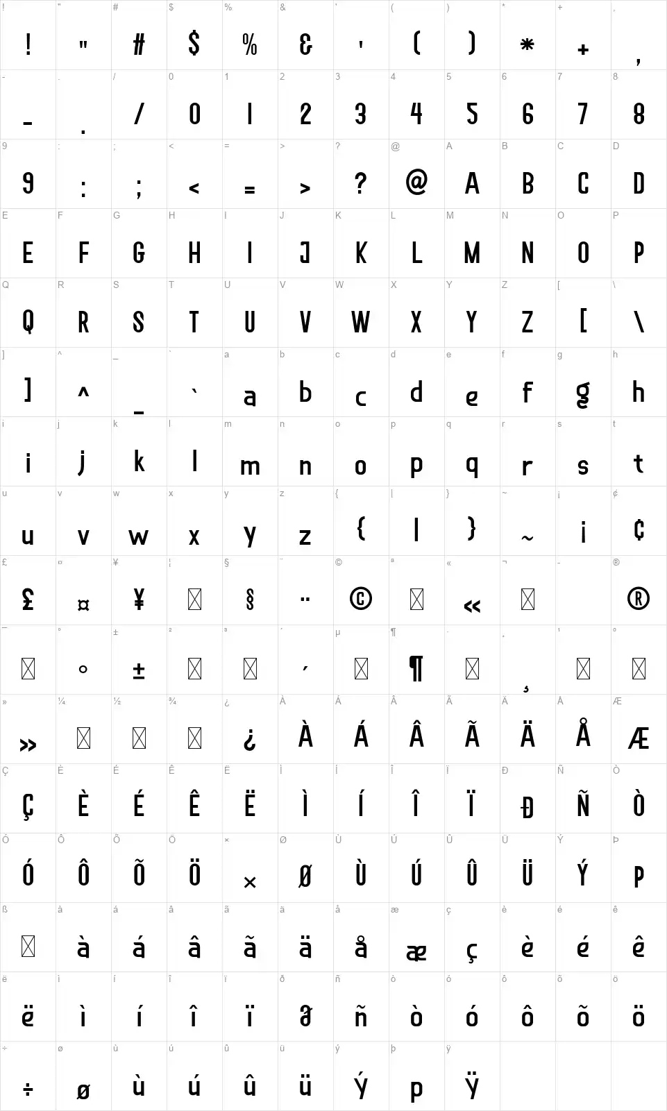 Soegjafont character map