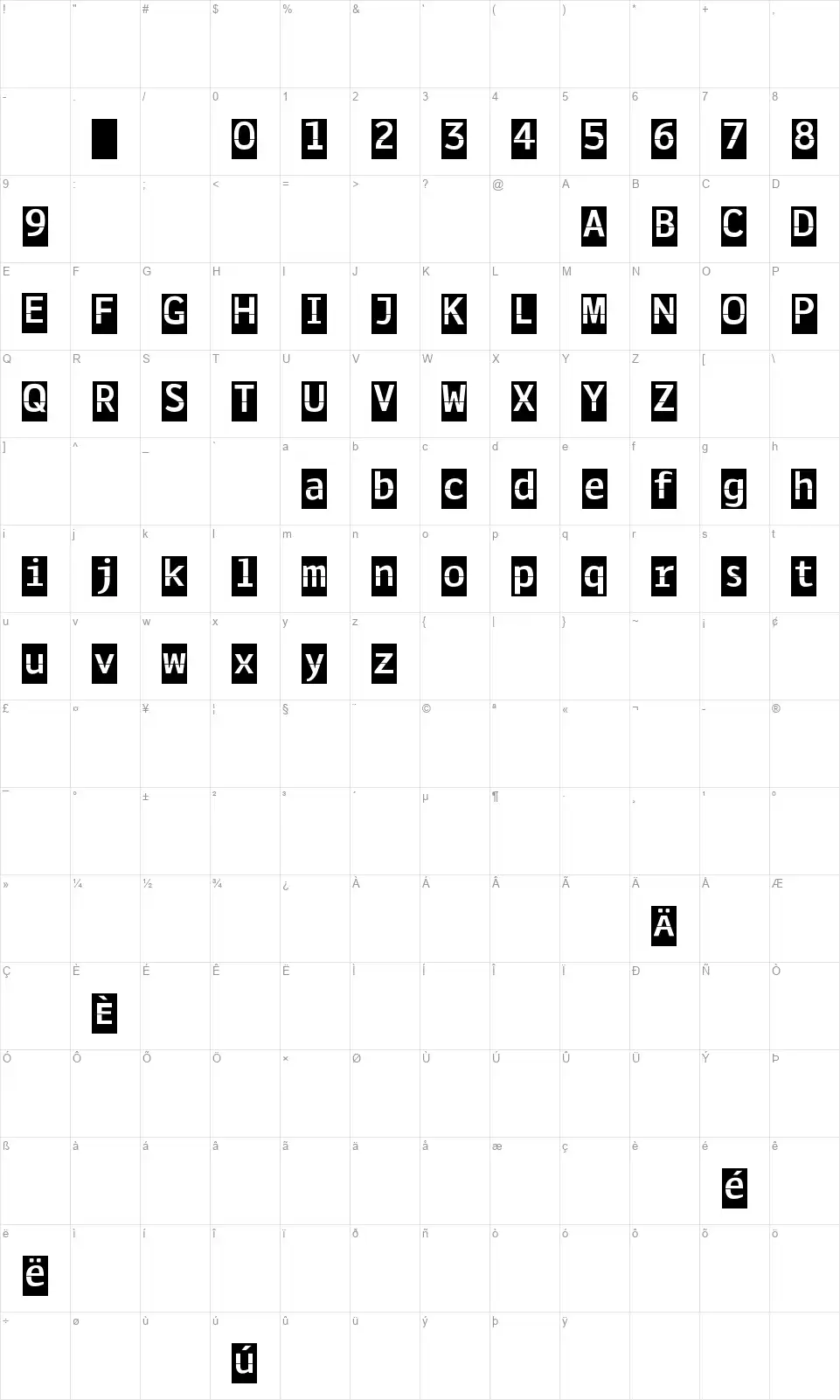 Solarifont character map