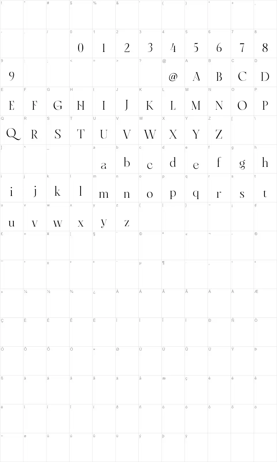 Soligantfont character map