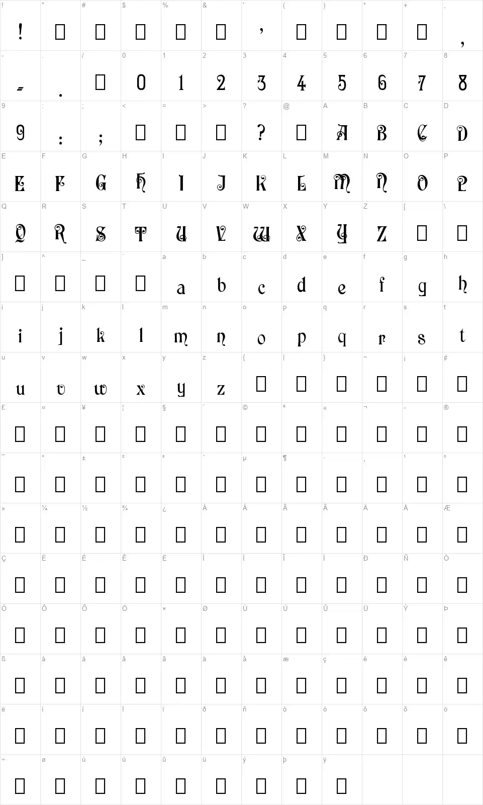 Solo's Pacificfont character map