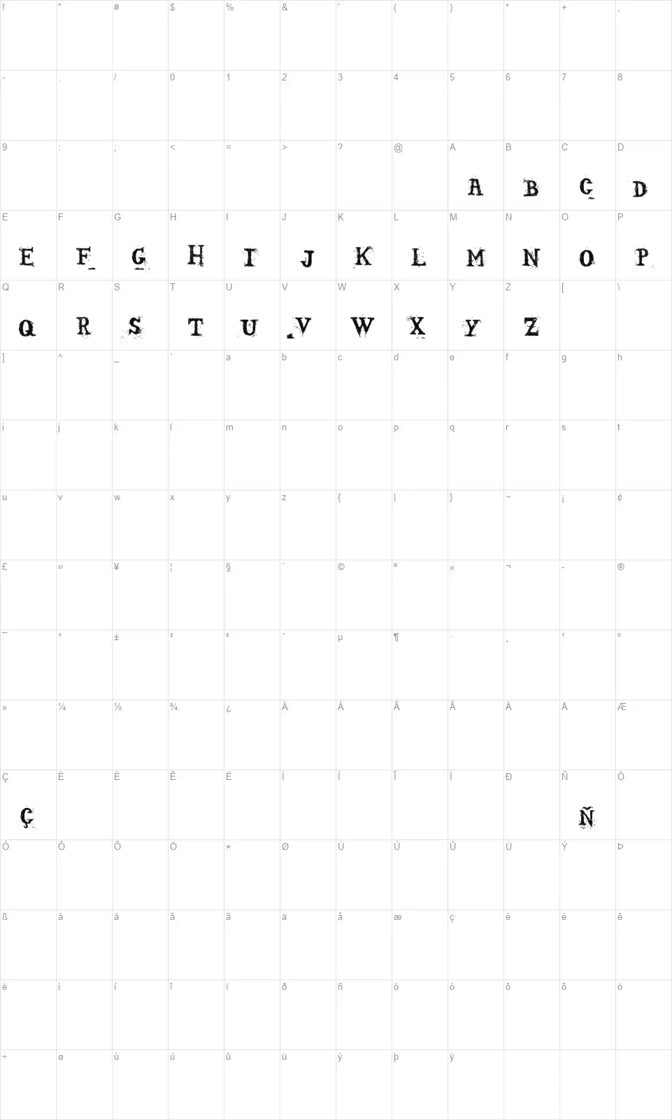 Sopa de letras Mediumfont character map