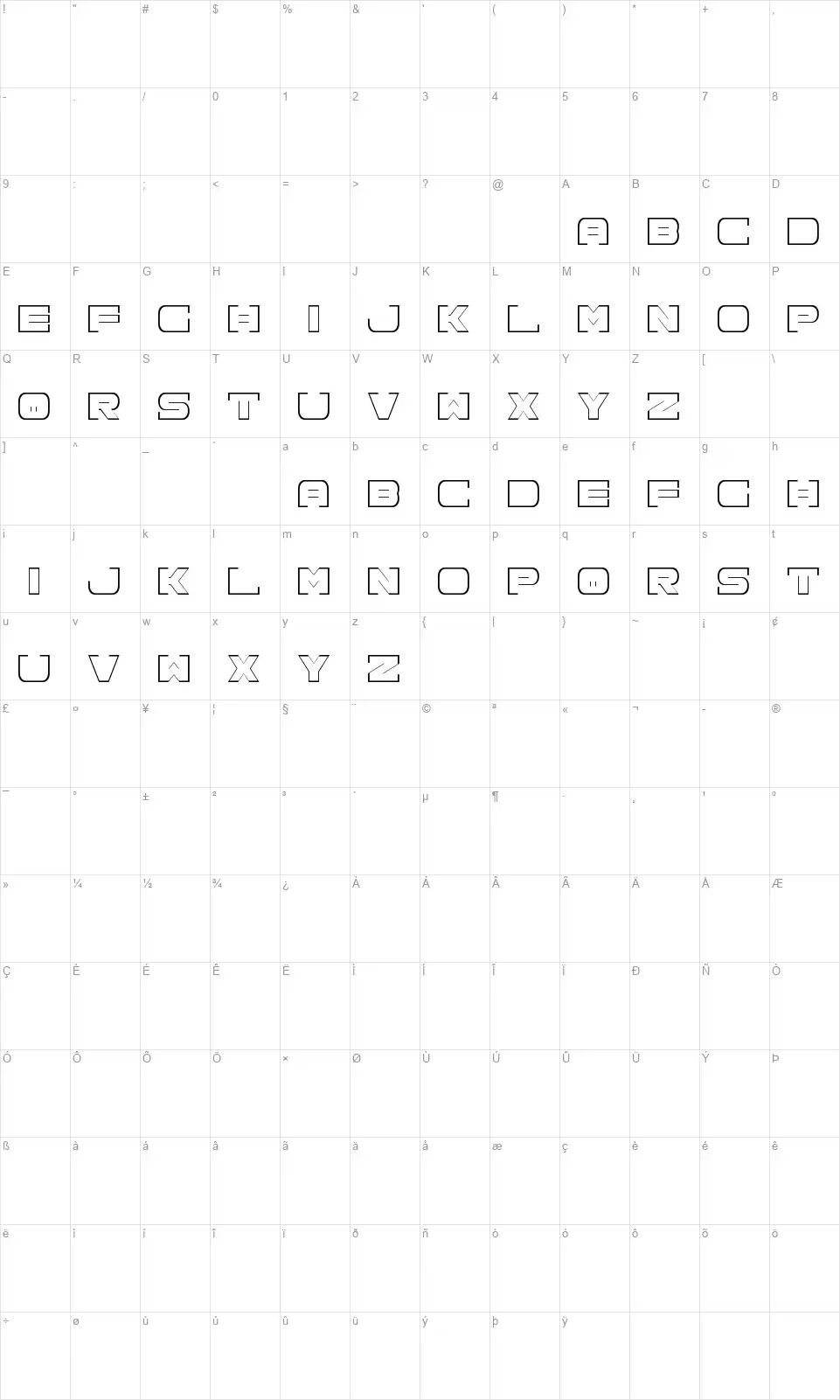 Spac3 neonfont character map