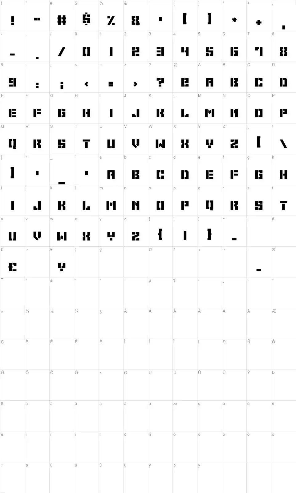 Space Cadetsfont character map