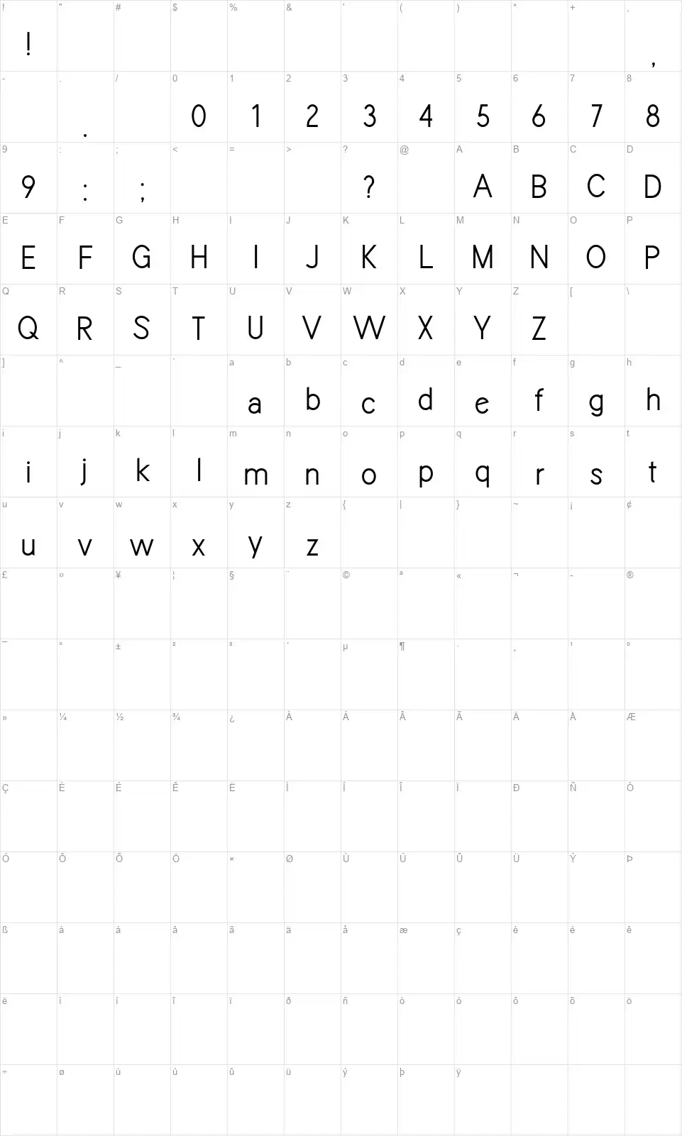 Sparklerfont character map