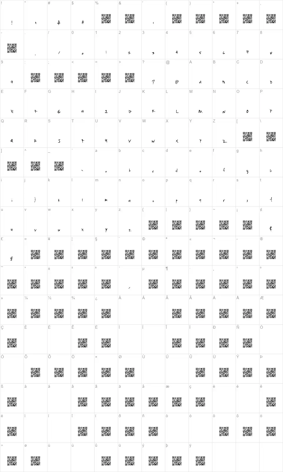 Special Casefont character map