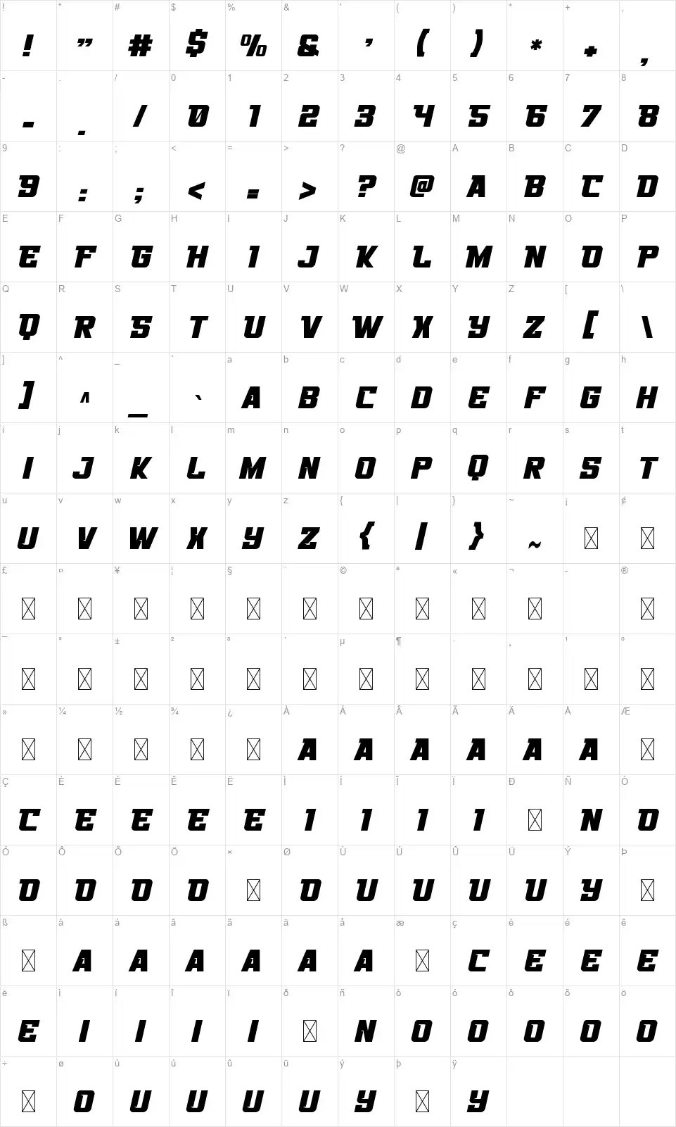 Speed Demonfont character map