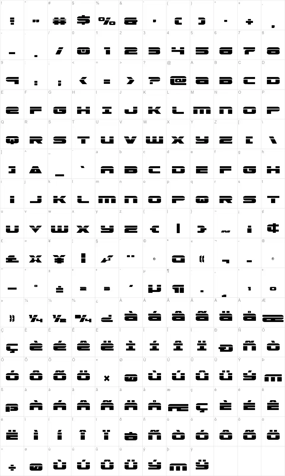 Speed Phreakfont character map