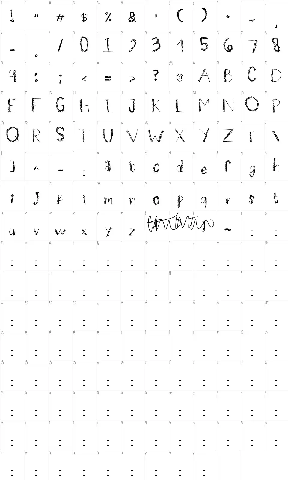 Spiiikeyfont character map
