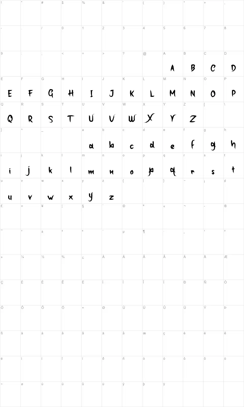 Spooky Ghosterfont character map