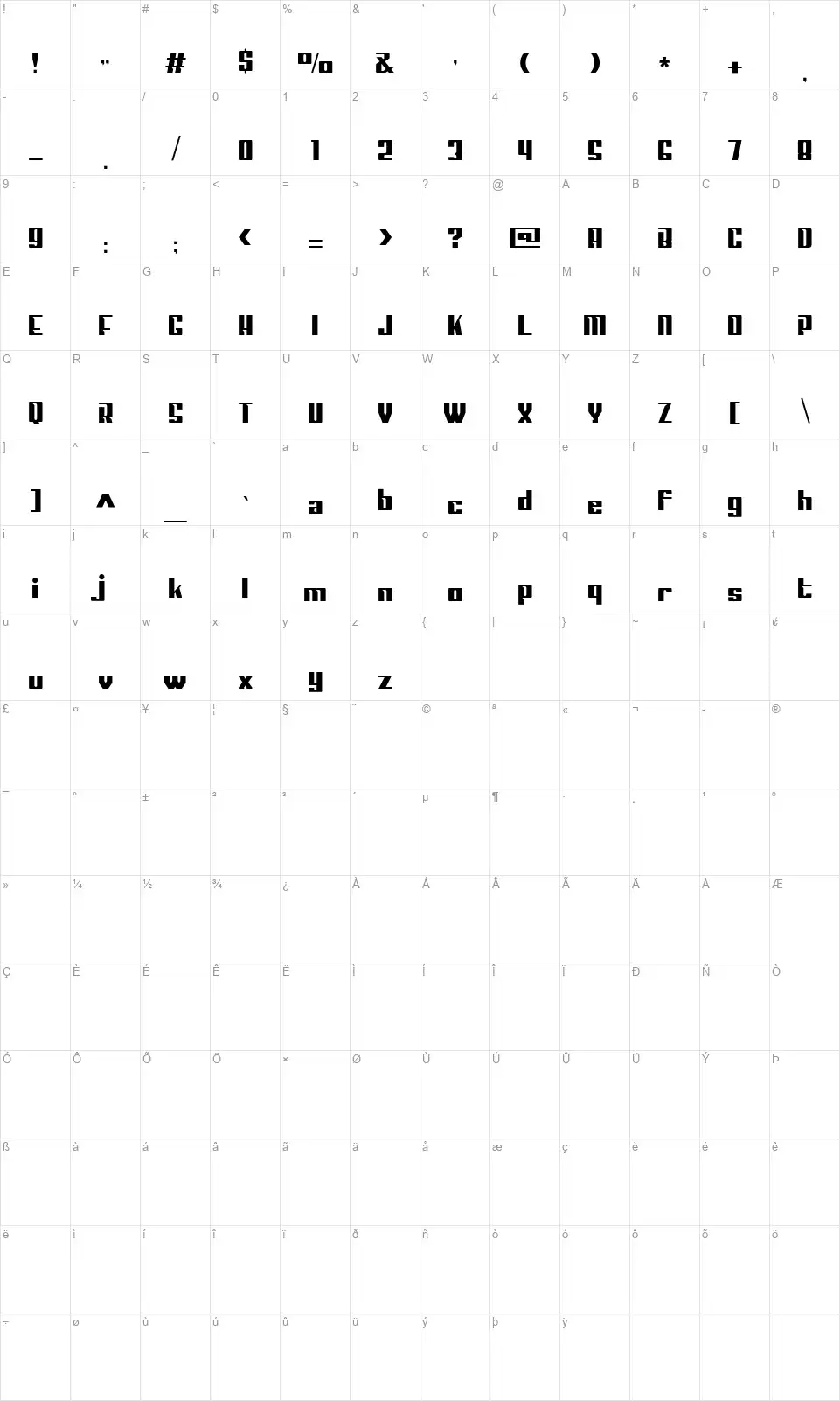 Sportagefont character map