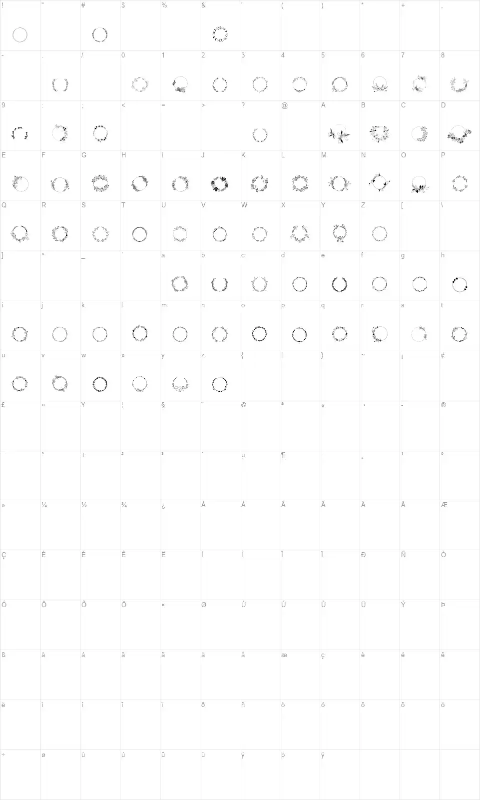 Spring Romancefont character map