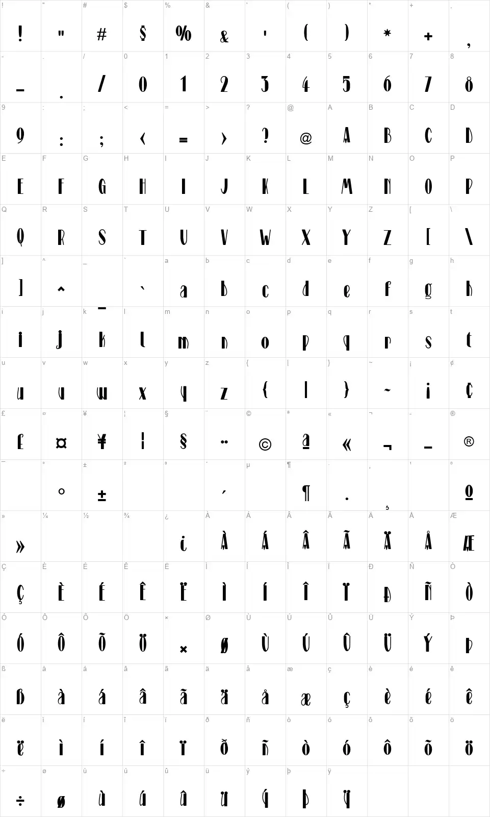 Stagefont character map