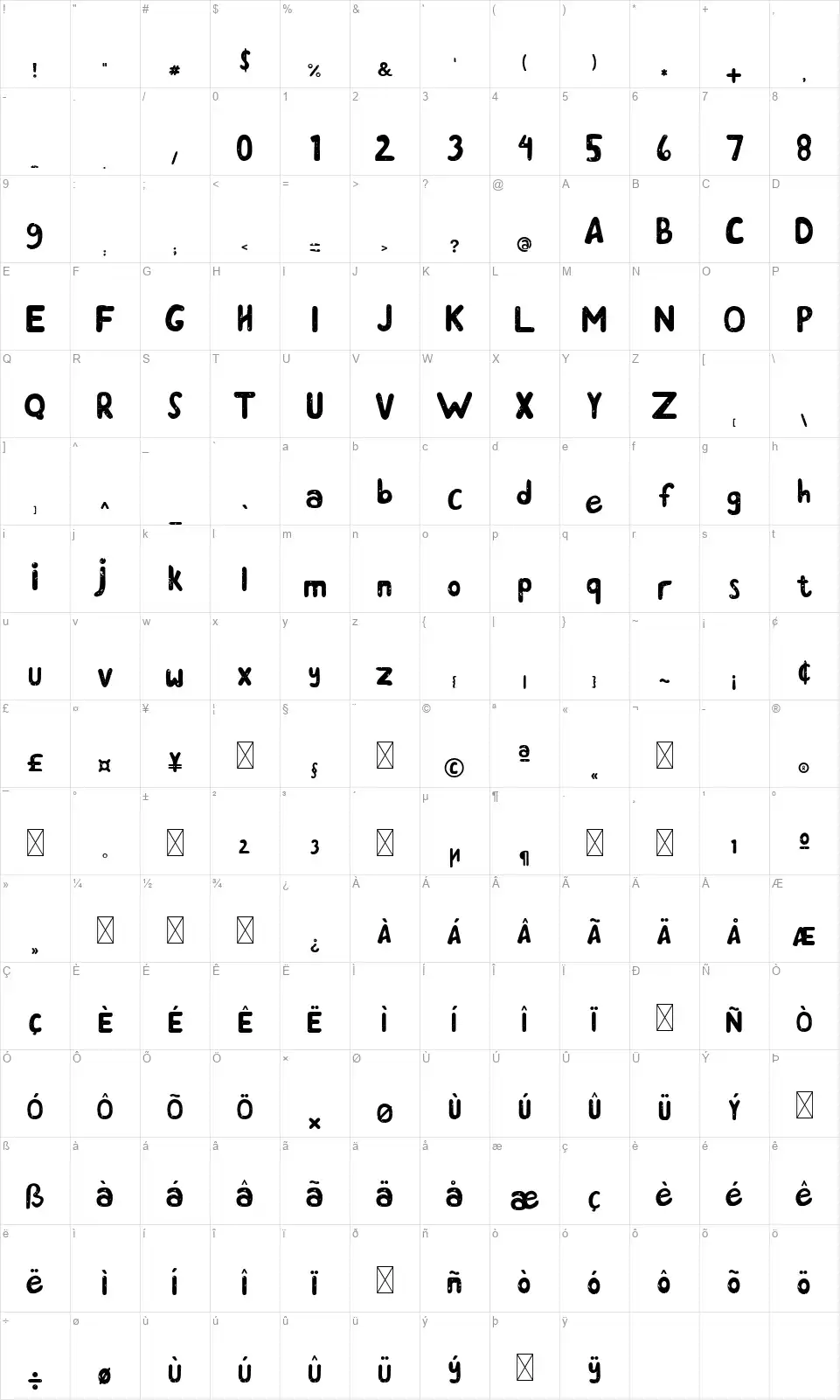 Stamp Methodfont character map