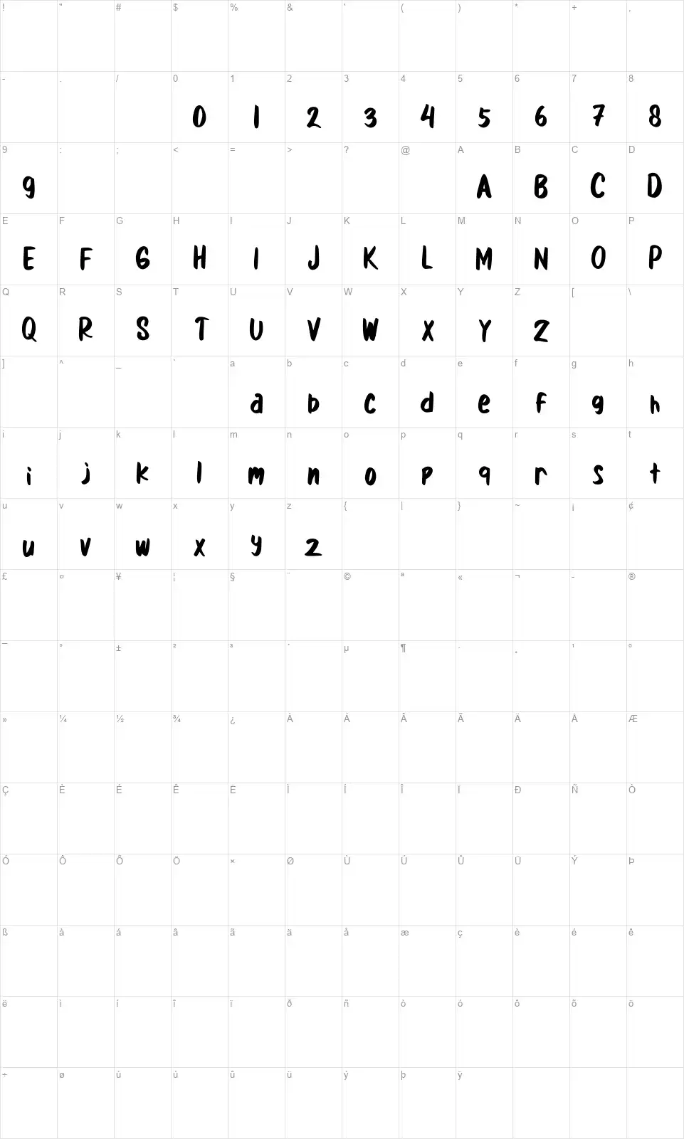 Stand Outfont character map