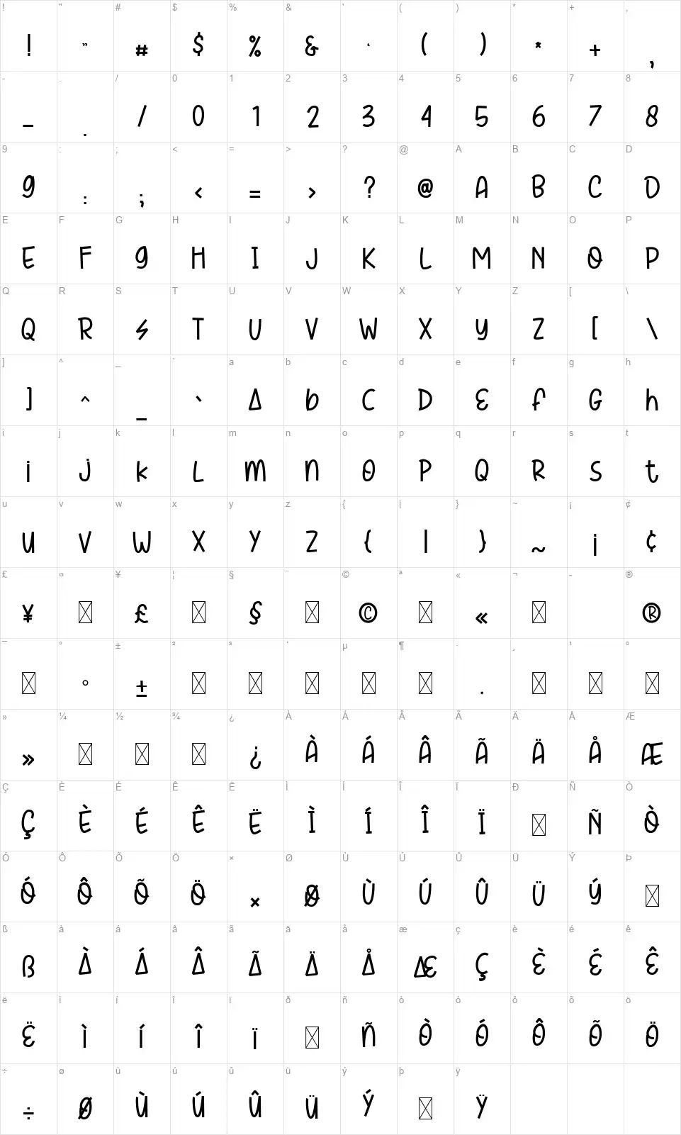 Star Lightfont character map