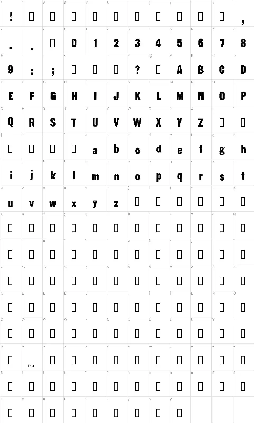 Static Age Fine Tuningfont character map