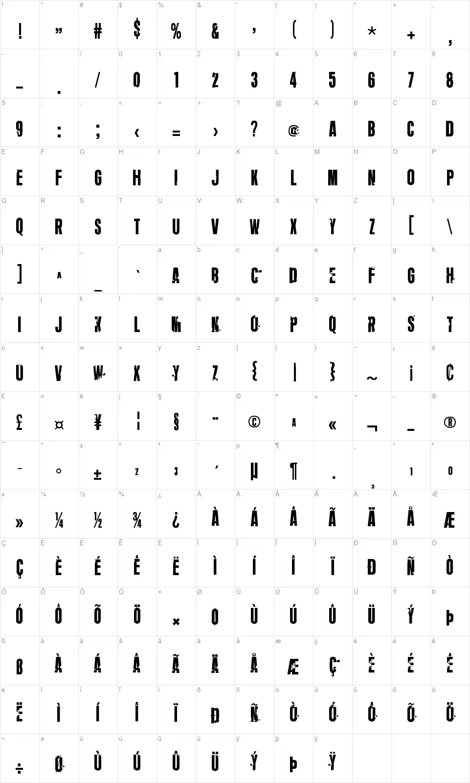 Stay Strrrangefont character map