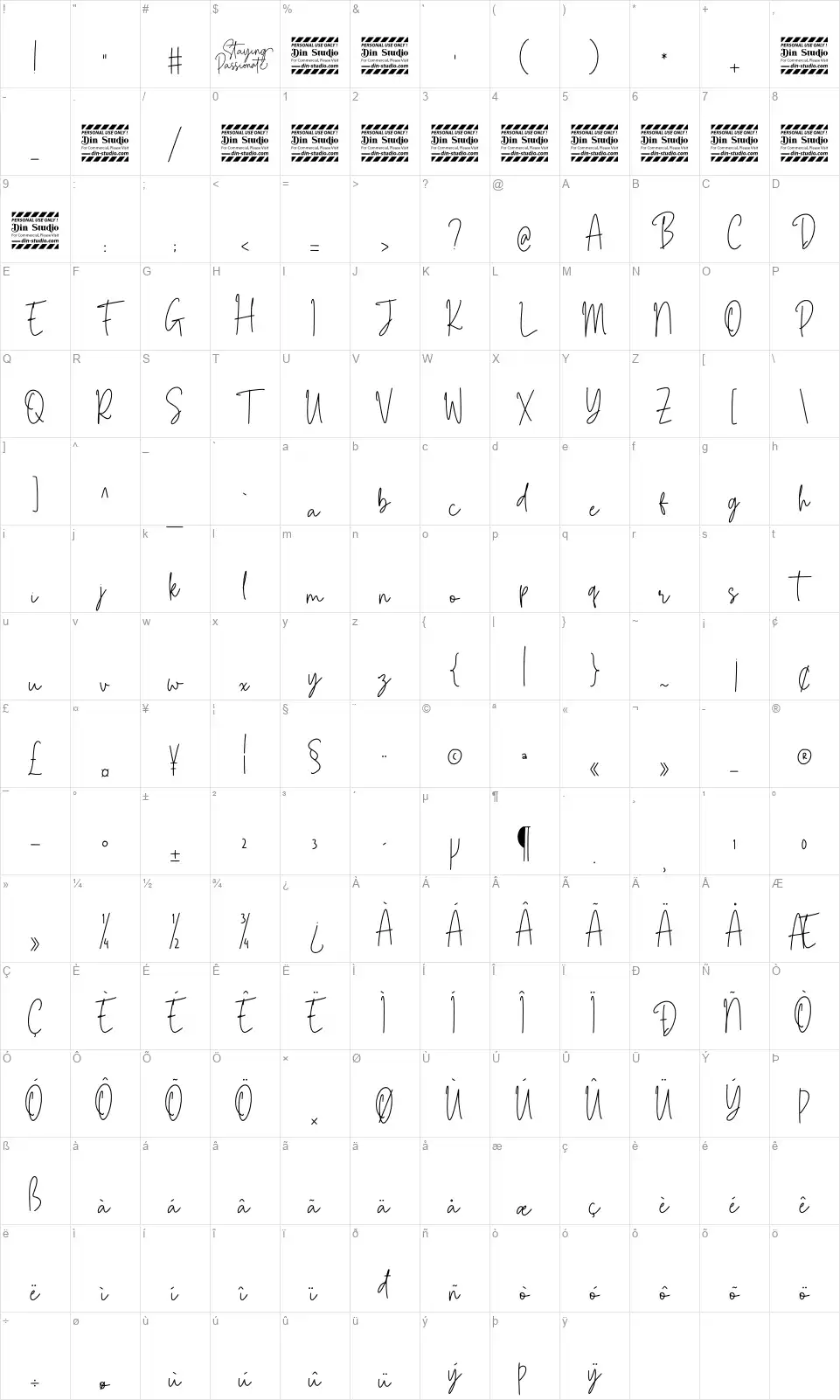 Staying Passionatefont character map