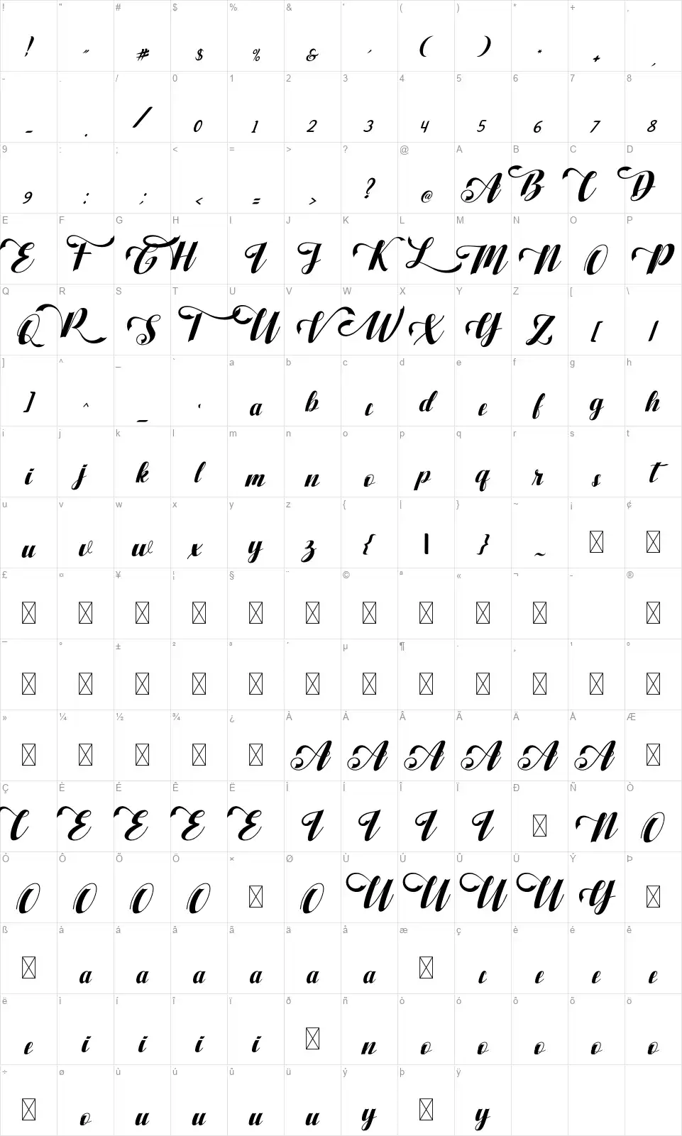 StayTruefont character map