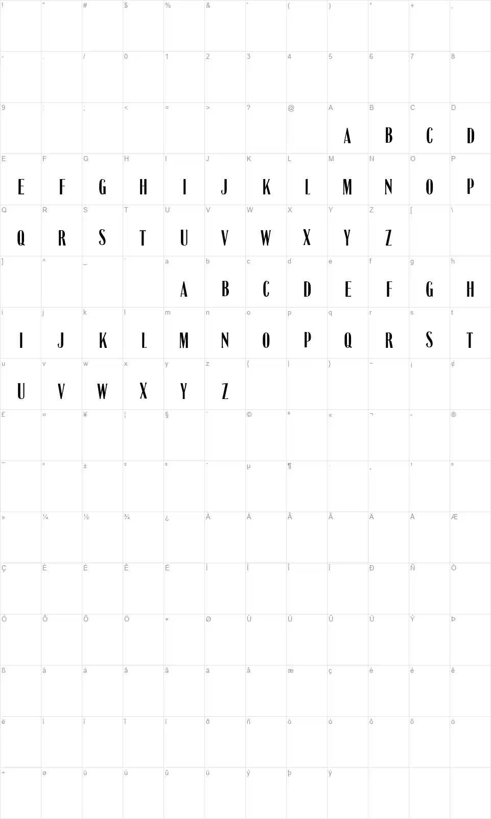 Stewardessfont character map