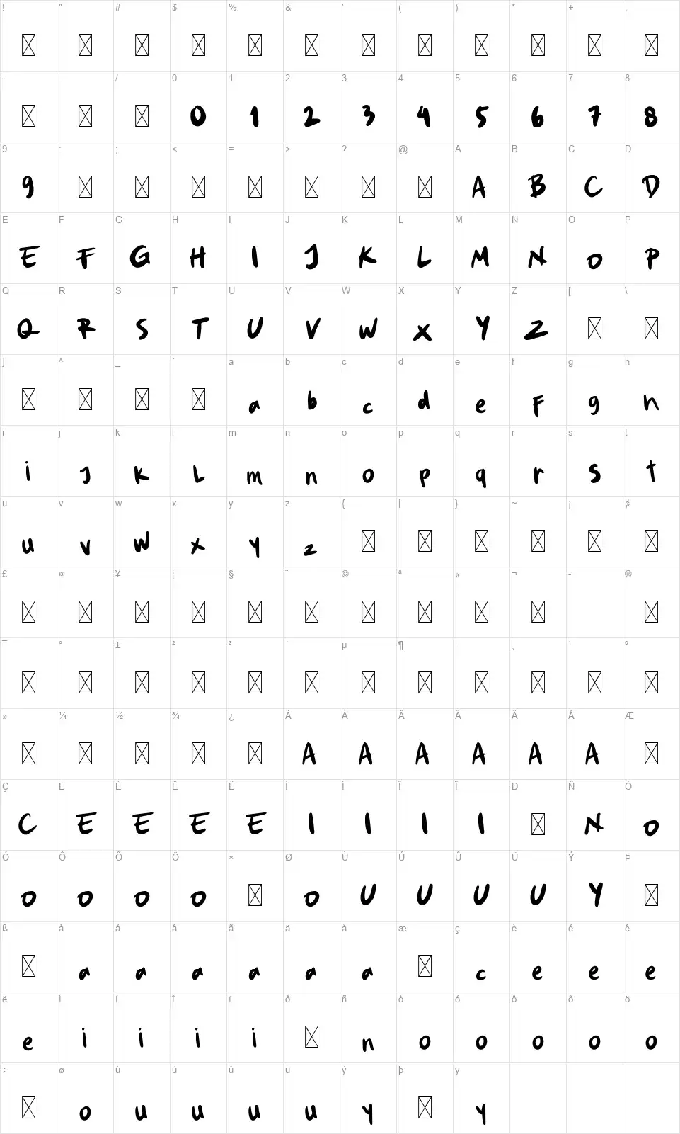 Stickidsfont character map