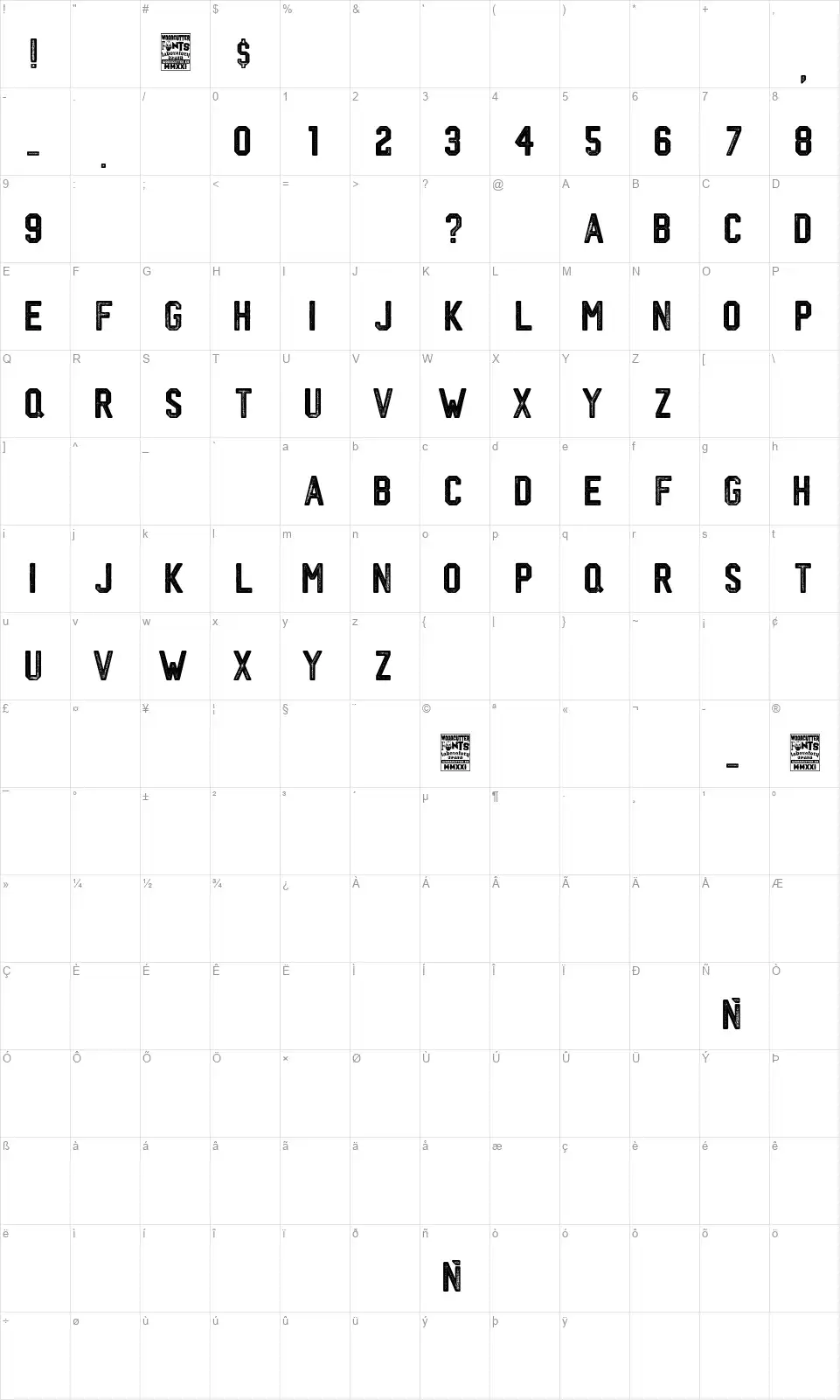Stone College 1936font character map