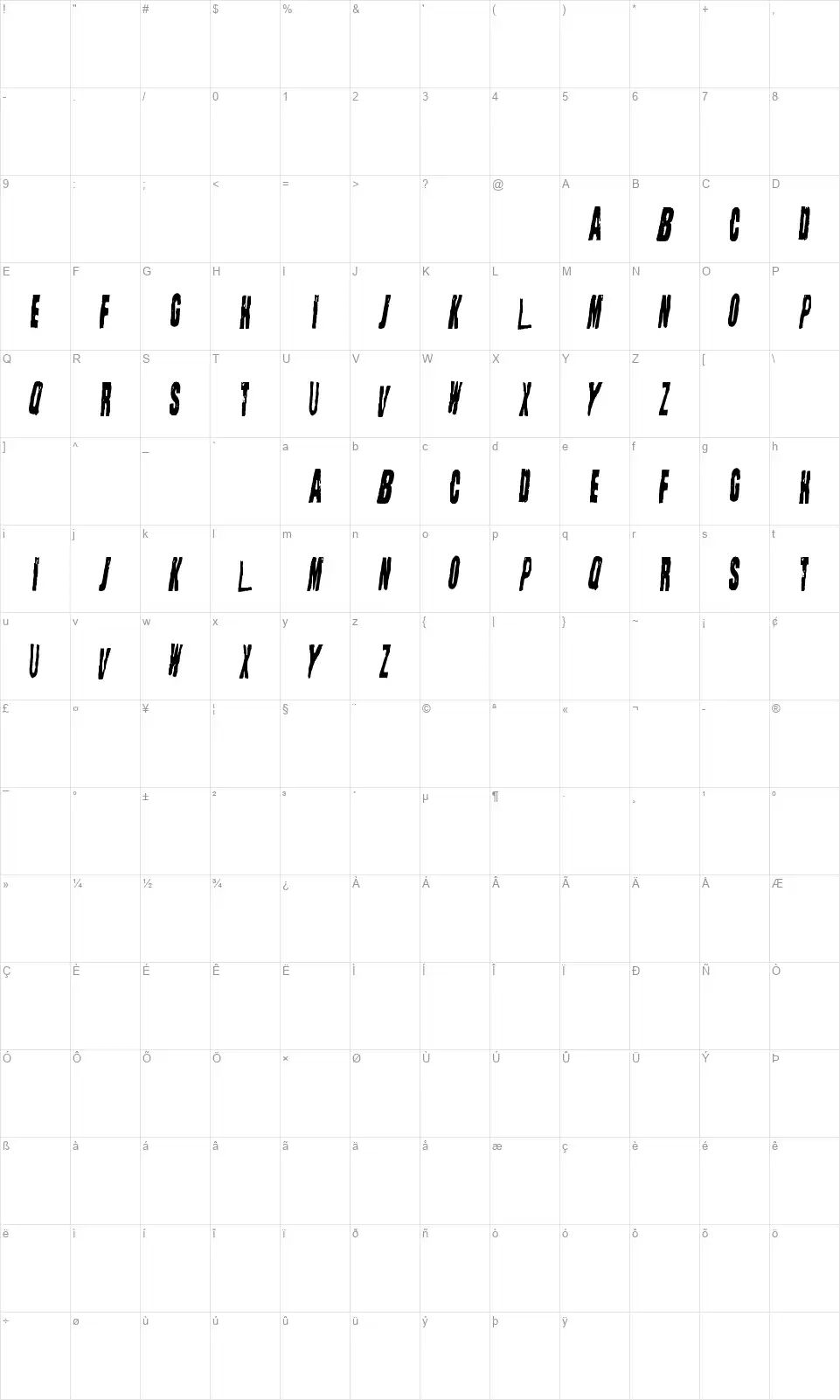 Straight Facefont character map