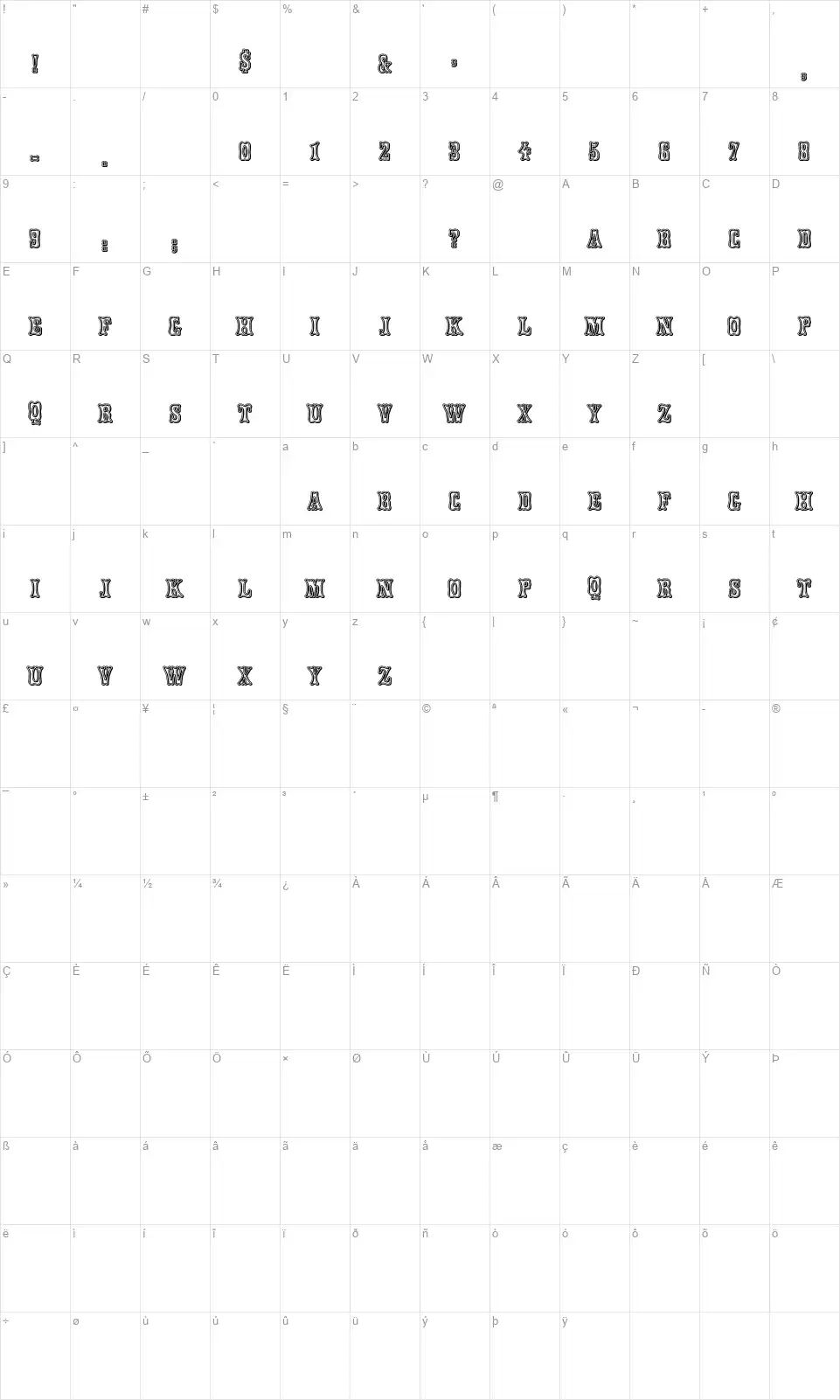 Style 873font character map