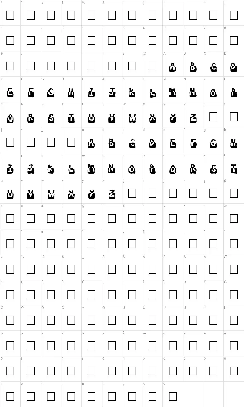 Submergedfont character map