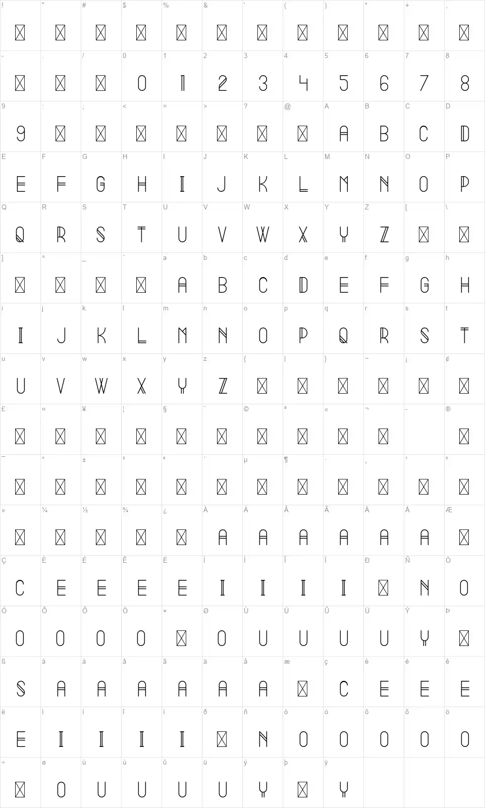 Summerfont character map