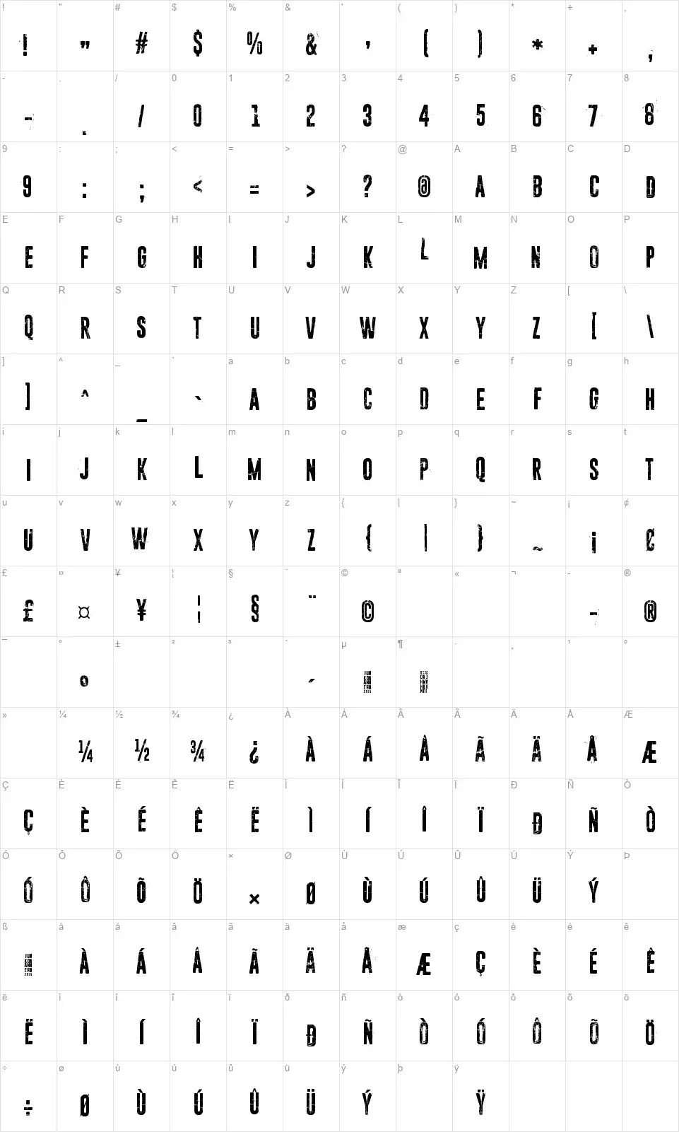 Sun zoom sparkfont character map