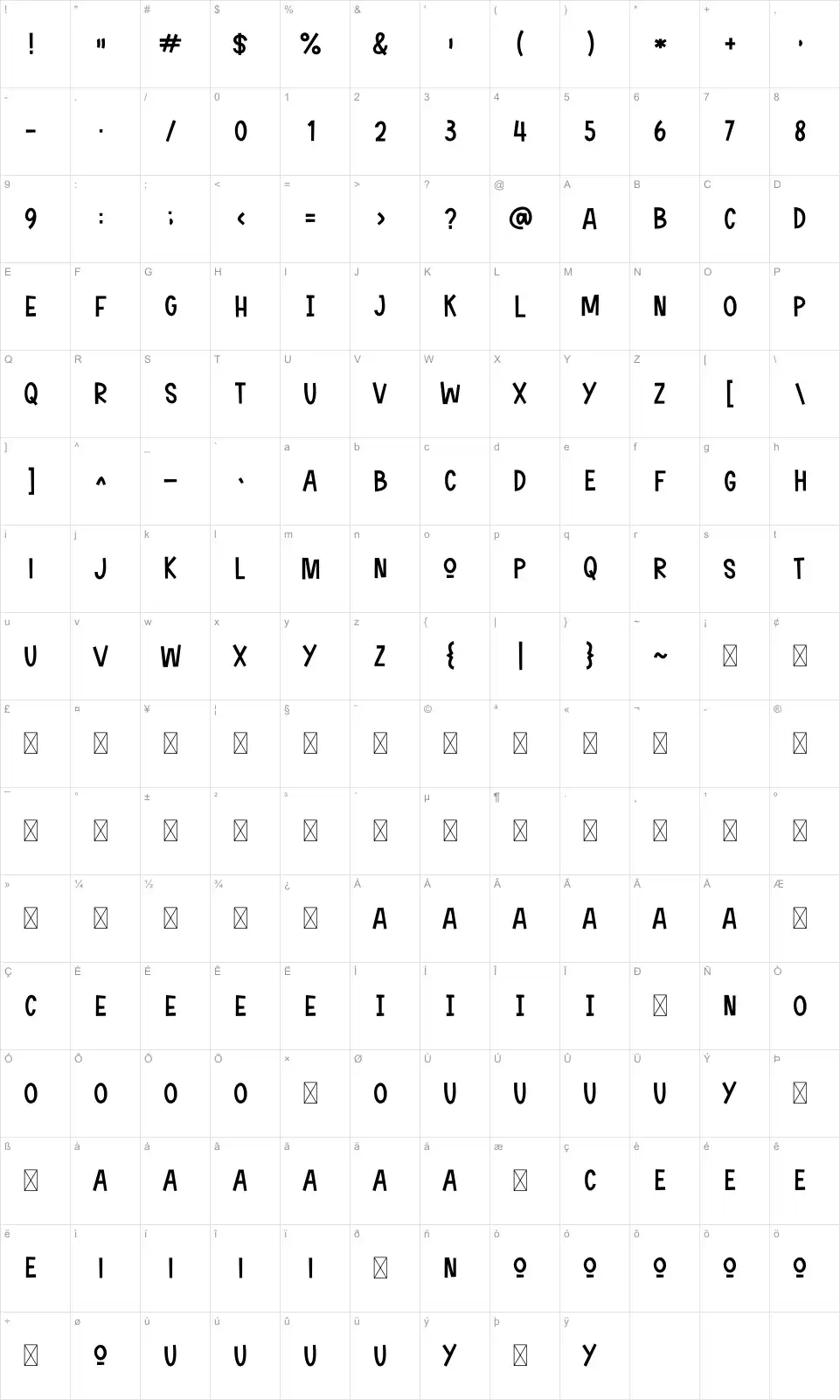 Sunday & Mondayfont character map