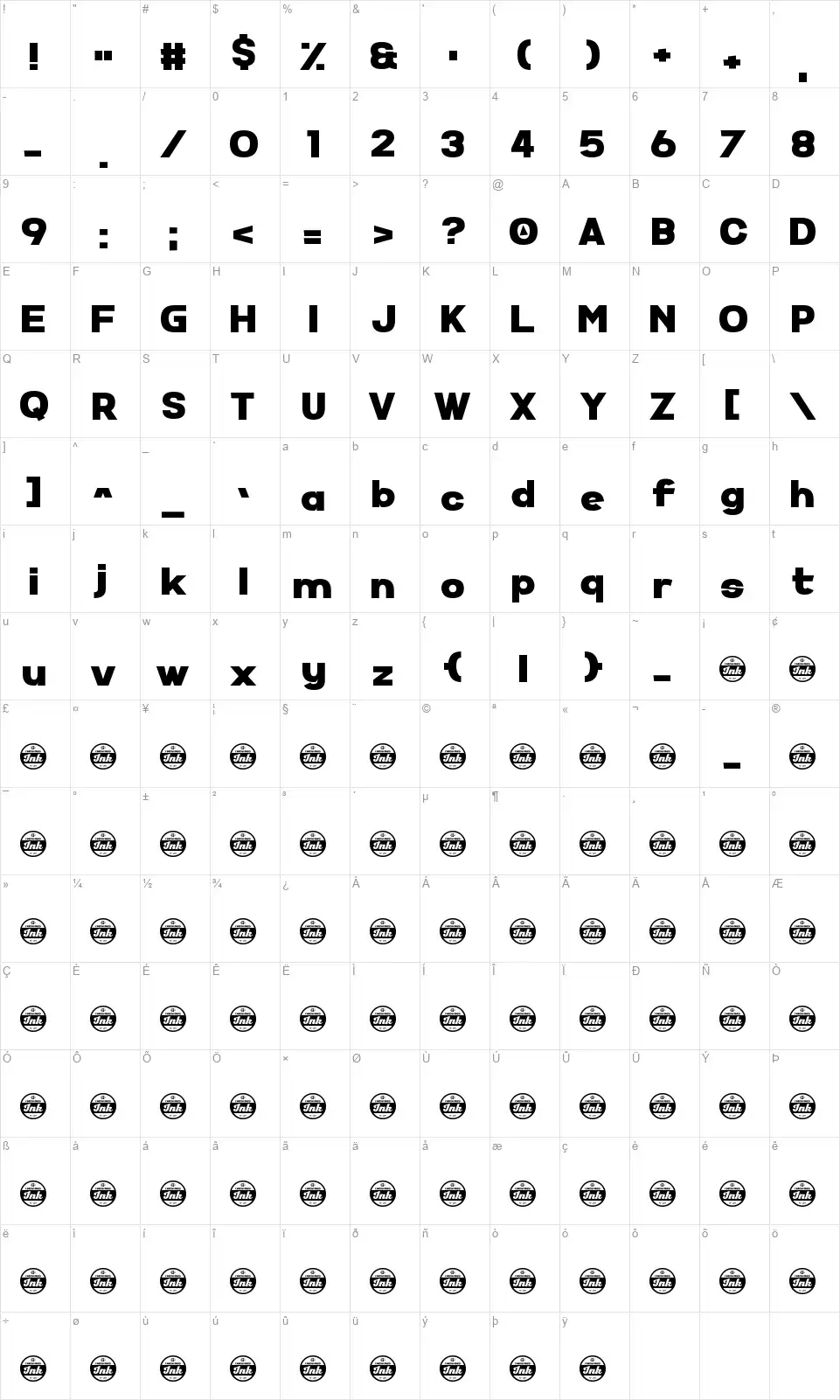 Super Comicfont character map