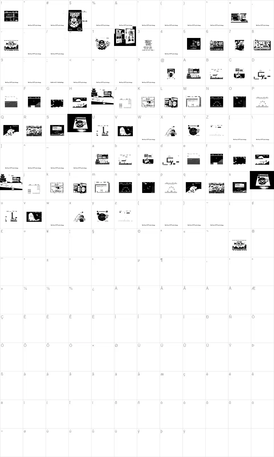Super Mario Lost!font character map