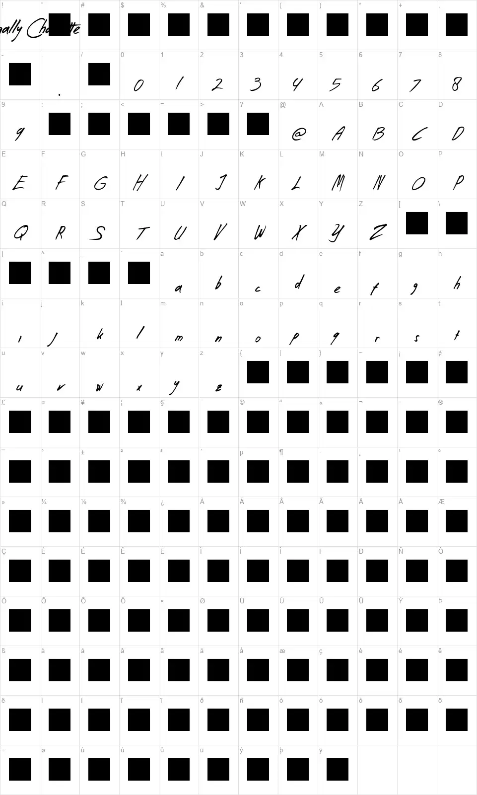 Svengally Charlottefont character map