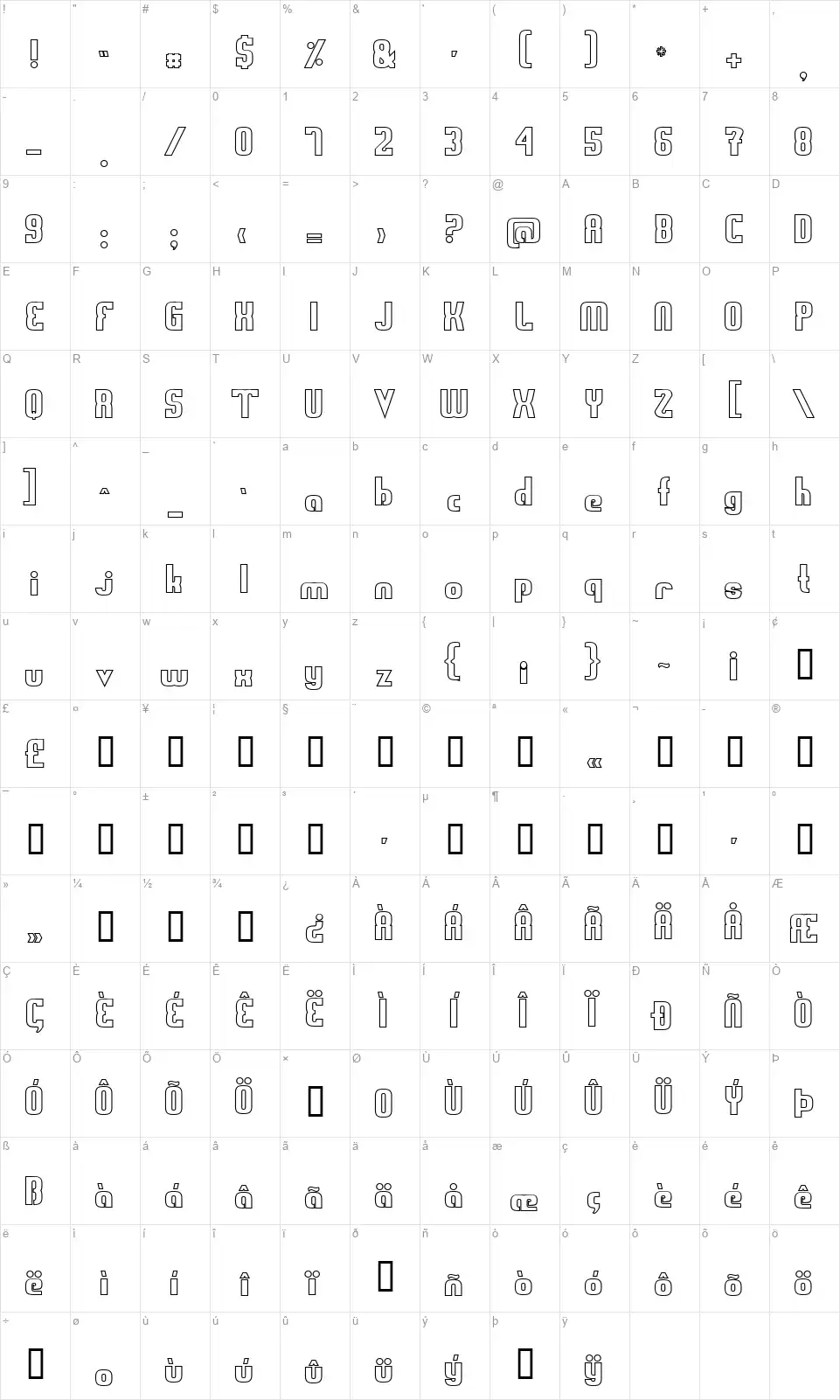 Sweden Funkisfont character map