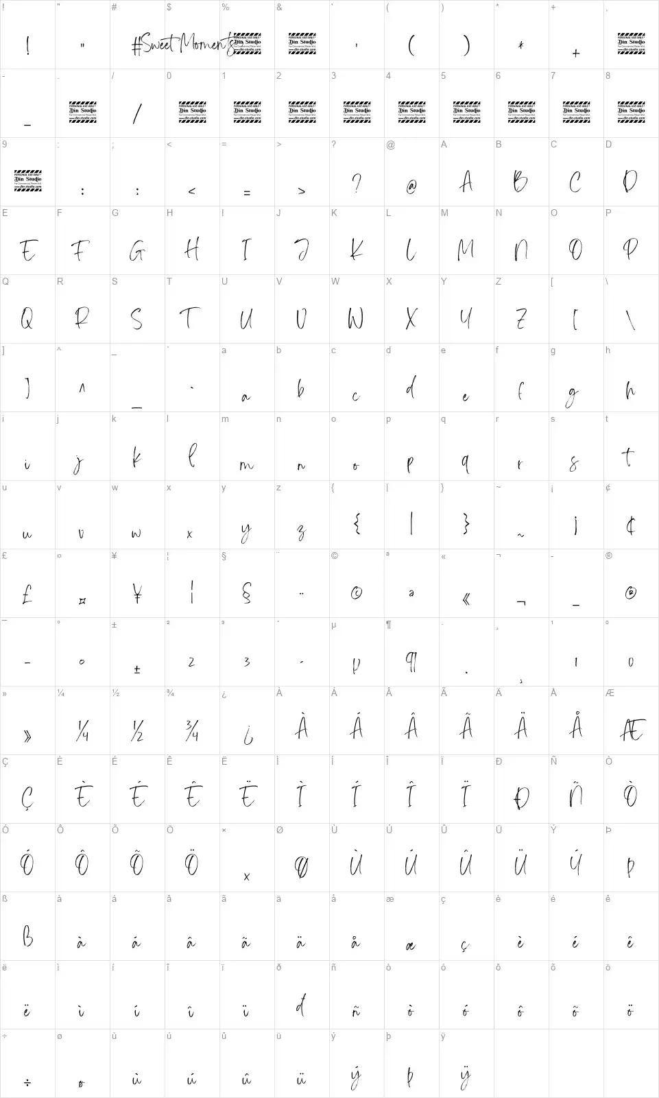 Sweet Momentsfont character map