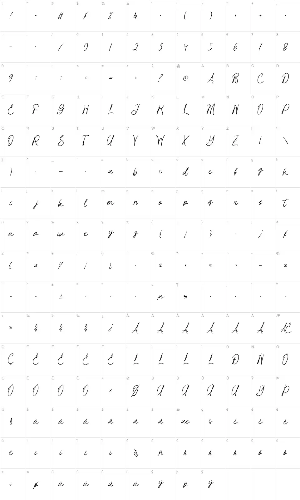 SweetRomancefont character map