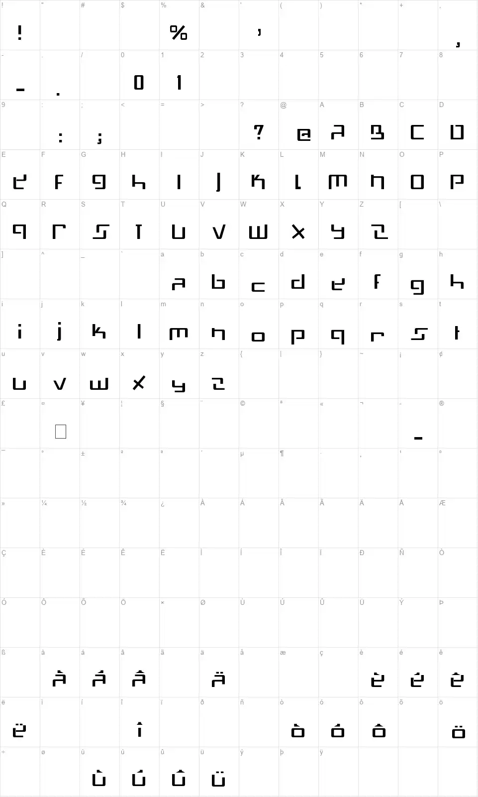 Swiss Madfont character map
