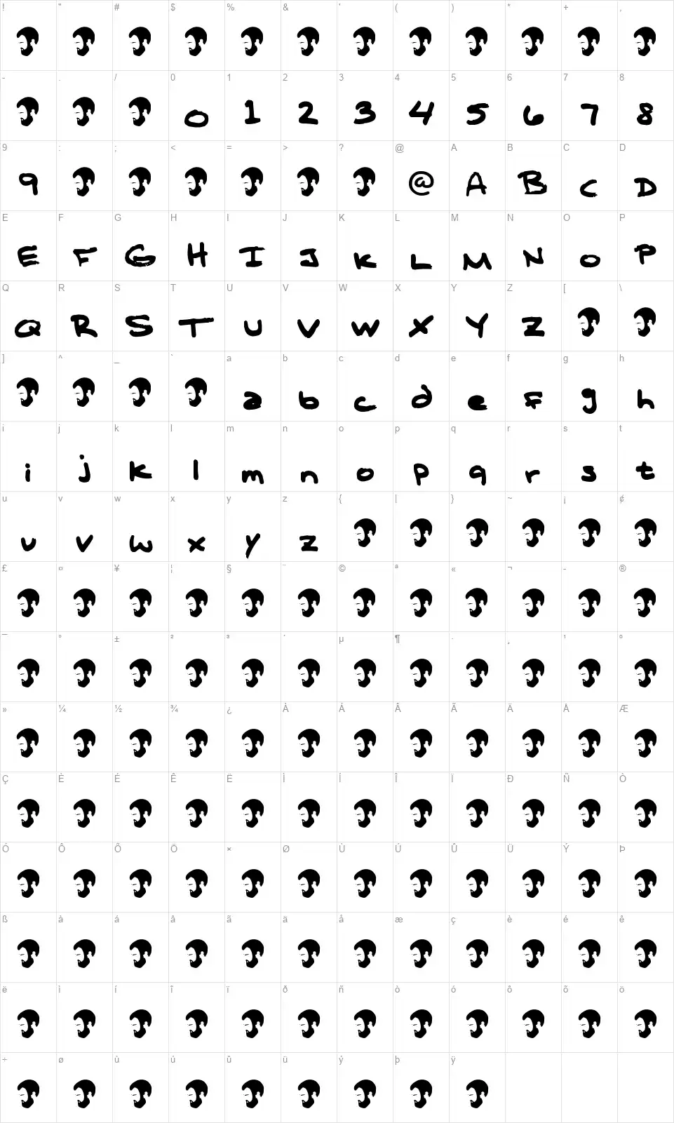 T Complana Z1font character map