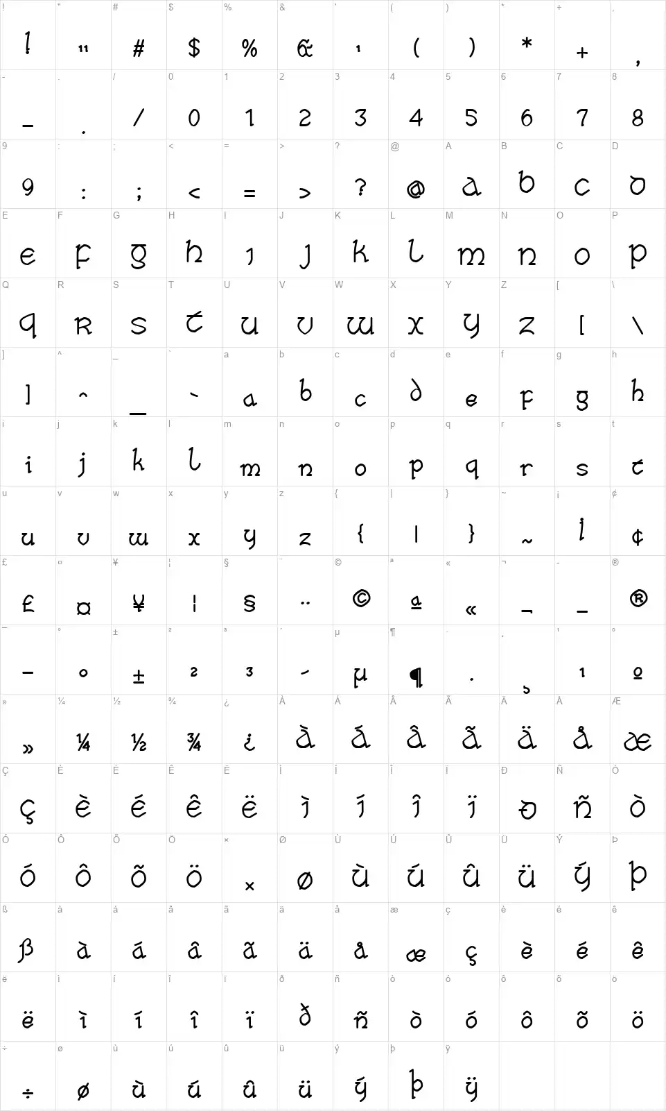 Taiseanfont character map