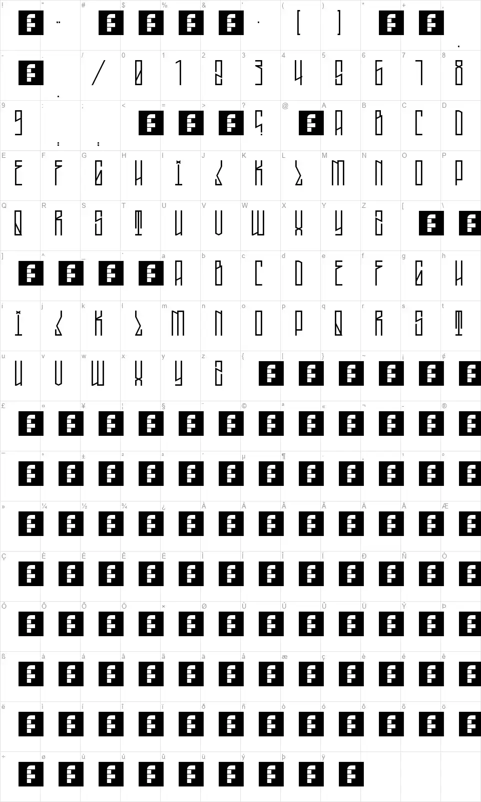 Tall Boy Westfont character map