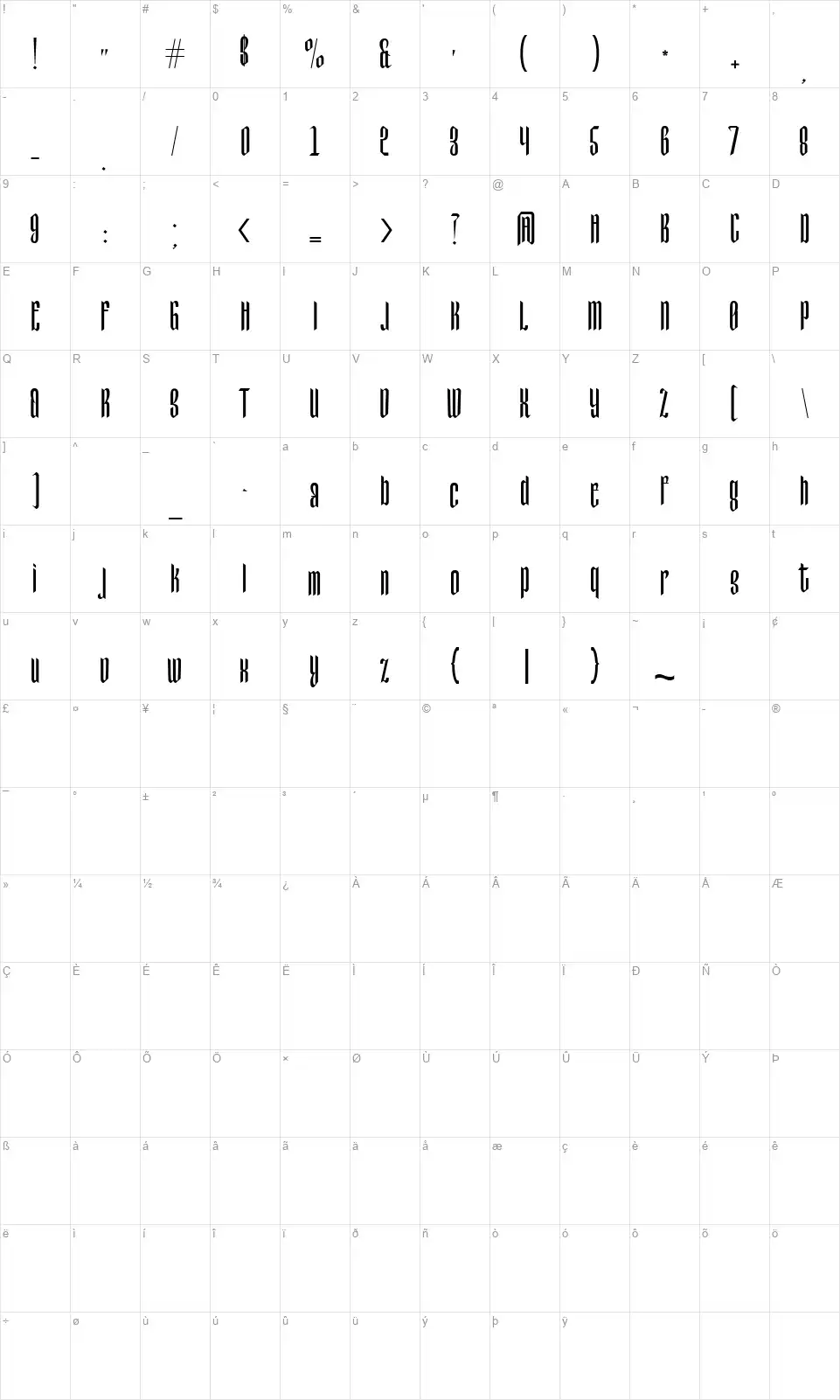 Tall Grassfont character map