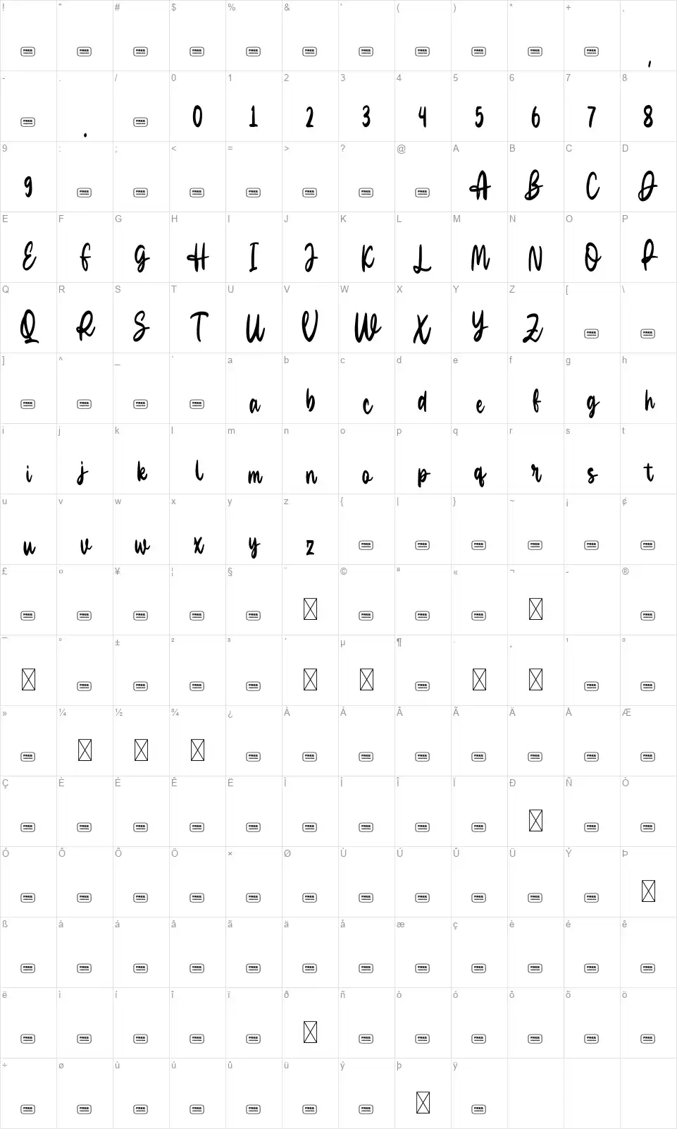 Tangisanfont character map